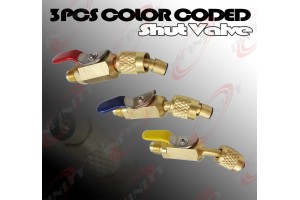  3PCS COLOR CODED R410A R134A SHUT VALVES FOR AC FREON HVAC CHARGING HOSES SET